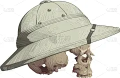 头骨,科克郡,运动头盔,殖民地式,危险,白色,复古,绘制,冒险