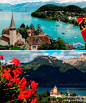 【瑞士 施皮兹】这是瑞士最美的小镇，矗立在湖畔的古堡，更让本来就胜似人间天堂的施皮兹，俨然成为童话中的王国。美丽的山花烂漫地盛开，幽蓝的湖水静静地流淌，好想来呼吸下这里自由的空气。