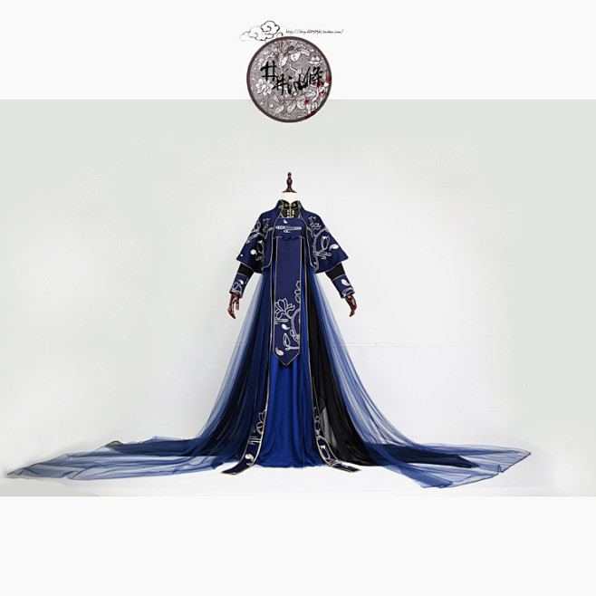 井井油条古装cos服女装华丽宫廷刺绣蓝金礼服斗篷披肩款淘宝网