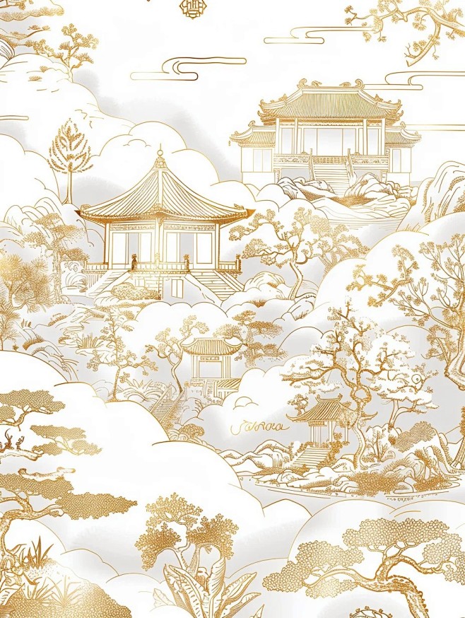 MJ生成古典元素插画线条 分享带关键词_...