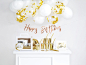 Kit décoration Happy Birthday doré - La Caverne : Contient : 1 bannière Happy Birthday 6 gobelets en carton 6 assiettes en carton 20 serviettes en papier 10 pailles en papier 15 g confettis 16 ballons latex
