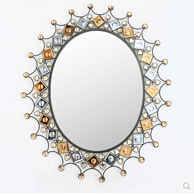 新款欧式铁艺镜子高档水晶亚克力浴室镜木质...