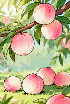 桃树桃子水果插画