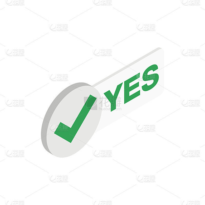 绿色圆形按钮YES图标，等距3d风格