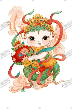 手绘卡通蛇 【酷图网】2025,蛇年,手绘,卡通,动物,十二生肖,敦煌,过年,喜庆,飞天