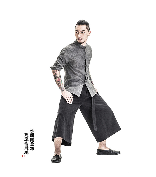 意树秋装棉麻盘扣衬衫男中式立领上衣中国风...