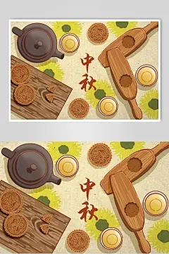 韩式美食月饼中秋节插画素材