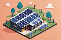 光能发电光伏板工地场景新能源插画