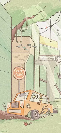 习惯了奔跑停下来就彷徨失措『绿色插画手机无水印壁纸』#小清新壁纸##聊天背景图#​​​