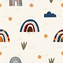 彩虹无缝图案背景。彩虹布纺织品印花，婴儿关，托儿所壁纸，儿童商店包装纸等。