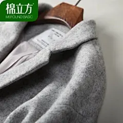 双排扣毛呢外套大衣女装韩版直身休闲中长款