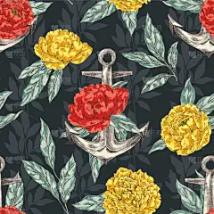 锚,四方连续纹样,可爱的,请柬,纺织品,浪漫,壁纸,装饰物,复古,花