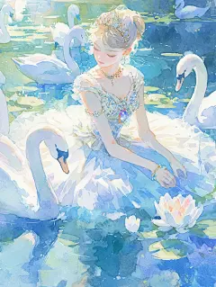 水彩风插画素材分享| 白天鹅（二） - 小红书