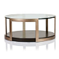 Product Info Dimensions Construction MANHATTAN GLASS TOP ROUND COFFEE TABLE Artisan metal wraps this circular table with chic retro style, with a rich matte gol