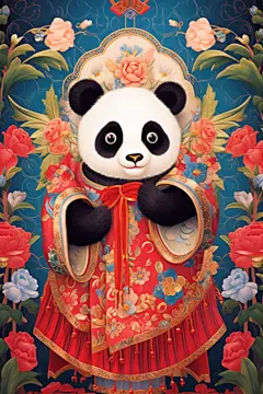 可爱京剧国潮熊猫插画