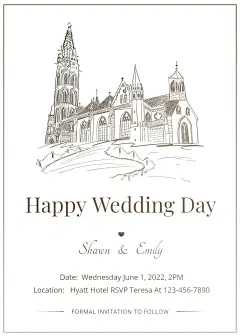 Simple Hand Painted Architecture Pattern Wedding Invitation Letter