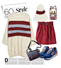 米色针织外套+小红裙+运动鞋