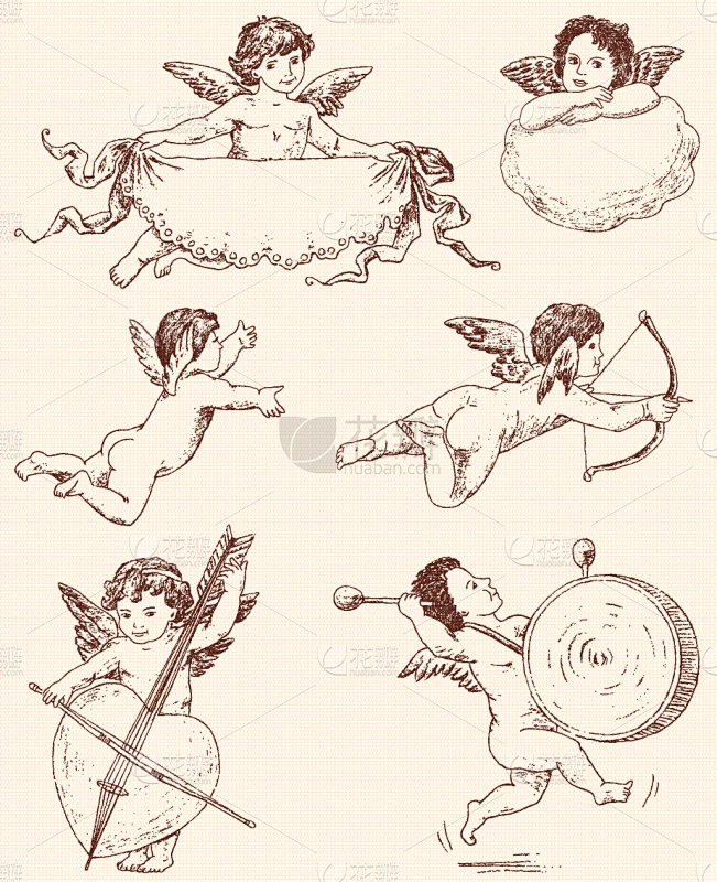 多样,天使,可爱的,纹理效果,云,阿穆尔豹,古典式,画画,复古,爱素材-花瓣网