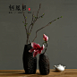 日式粗陶插花花器 复古创意手工陶瓷花瓶客厅摆件 多肉花器-淘宝网
