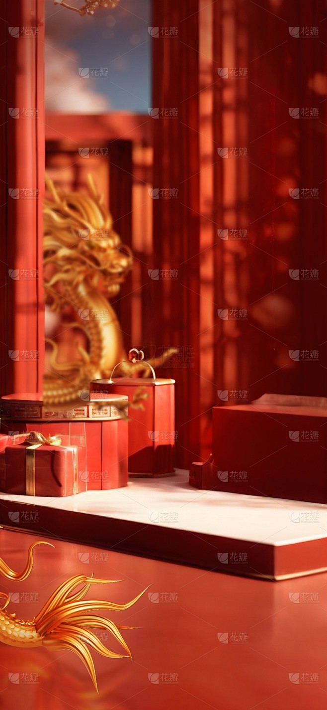 新年春节喜庆实景电商场景背景图片