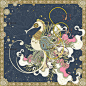 日本和风古代江户浮世绘相扑鸟兽图腾纹样图案矢量设计素材AI67-淘宝网