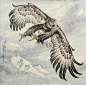 中国画里的雄鹰展翅图 ​​​​