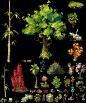 植物 树 草游戏原画资源/场景素材/2D资源 横版地图 手页游修图Q版场景元素