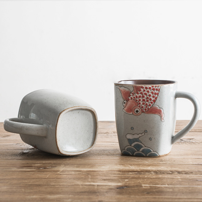 中国风复古陶瓷马克杯手绘茶杯大鱼咖啡杯创...