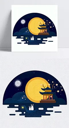 中秋佳节|圆月,凉亭,月亮,兔子,团圆,思念,月饼,插图,玉兔,卡通元素,手绘/卡通