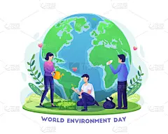 人们正在园艺和清洁地球。保存行星矢量图
