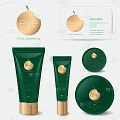 夏娃水果图标。咬金天堂果。化妆品会徽。身份:化妆品罐，化妆品管和名片。