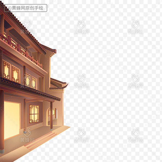 手绘中式建筑,中国风建筑,古建筑街景,中...