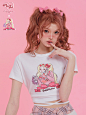 GirlyFacnyClub复古插画*版权印花可爱俏皮白色棉宽松短袖t恤女夏-淘宝网