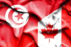 挥舞着加拿大和突尼斯的旗帜