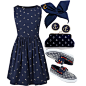 A fashion look from August 2013 featuring blue cotton dress, lace up shoes and navy blue handbags. Browse and shop related looks.