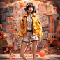 A fashionable outfit for a Chinese girl, featuring digital figures, sportswear, full body photos, presented in the style of movie 4d, hallyu, concept playlists, bright sculptures, seaside scenes, animated gifts, and the future of contemporary technology -