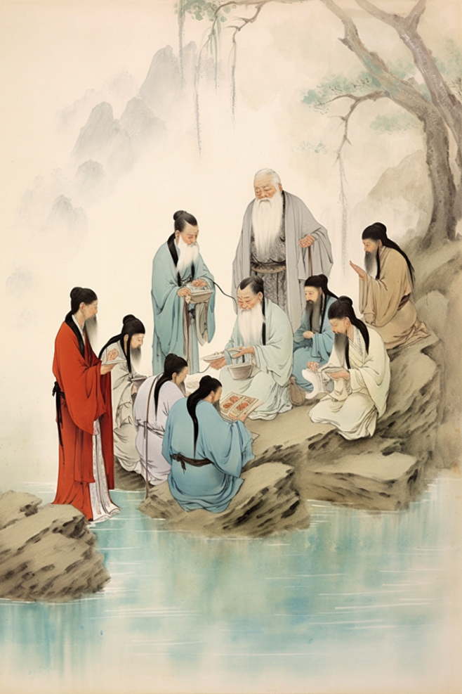 学童教育中国风水墨古风老师学生人物插画