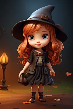 卡通可爱万圣节女巫小魔女模型图片