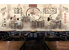 3D手绘特色美食大型壁画 餐馆火锅店拉面馆酒楼饭店背景壁纸墙纸-淘宝网