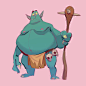 This may contain: a cartoon character holding a stick and an animal on it's back with one hand