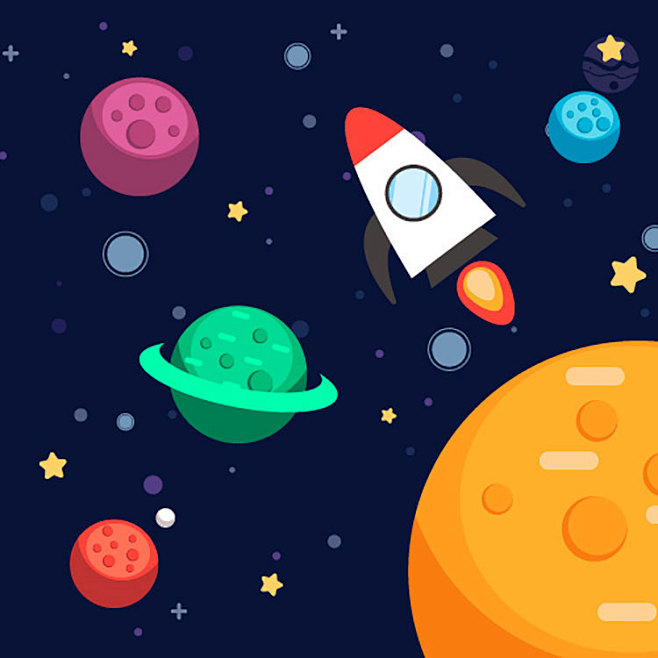 设计素材扁平化卡通太空宇宙星球太阳系行星...