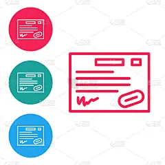 红线质保证书模板图标隔离在白色背景上。在圆形按钮中设置图标。矢量图