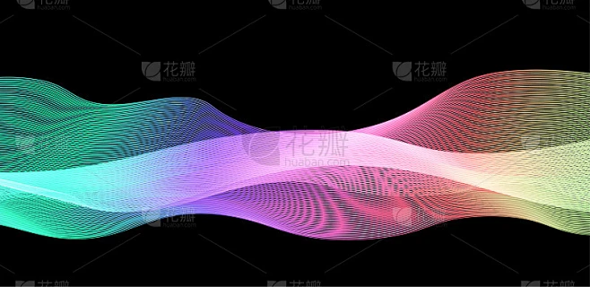 摘要光谱波形，黑色背景。矢量霓虹彩色波形线。发光的，有光泽的弯曲波浪图案。艺术线未来主义设计的旗帜，素材-花瓣网