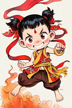 古风神话哪吒插画人物形象