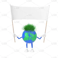 可爱的卡通玩具橡皮泥粘土地球人性格与空的白色空白横幅与自由空间为您的设计。3d渲染