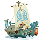 This may contain: a cartoon pirate ship with an octopus on it's side and another boat in the background