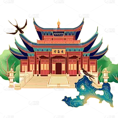 手绘-国潮风建筑