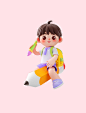 3D立体开学开学季儿童小学生人物背书包小男孩