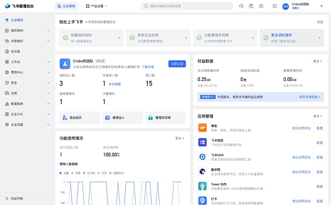 企业概览 - 飞书管理后台