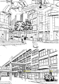 105张现代建筑场景线稿图片 黑白CG漫画背景城市街道背景学校大厦-淘宝网